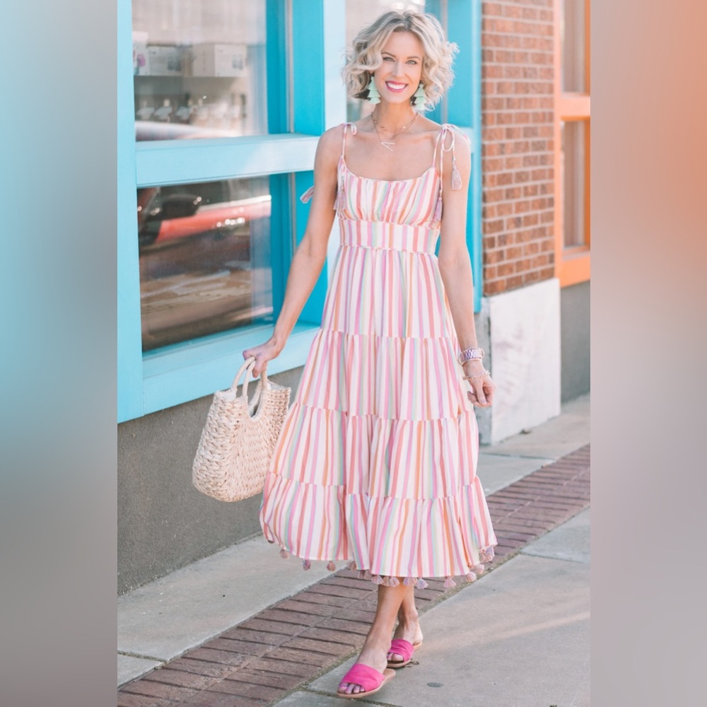 Chicwish Rainbow Candies Striped Midi Dress